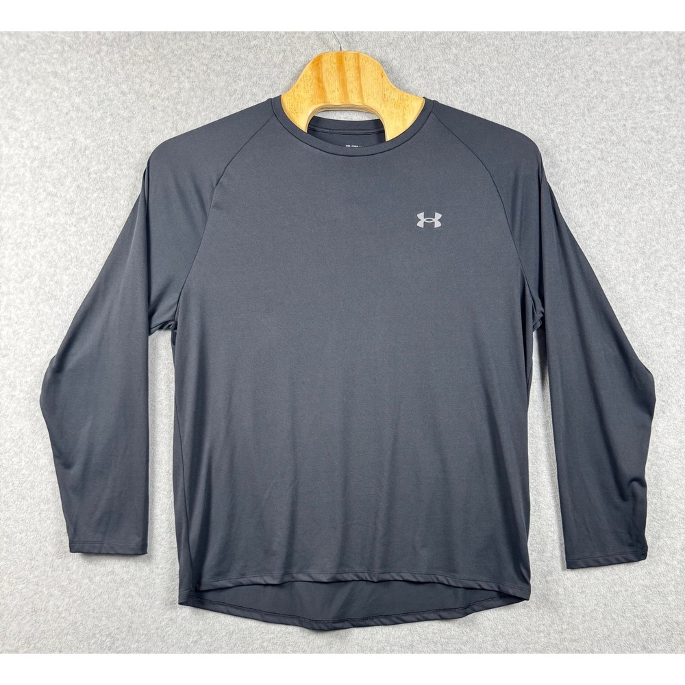 Under Armour Shirt Mens 2XL Black HeatGear Long Sleeve Loose Fit Raglan Tee